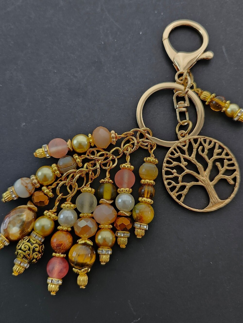 Tree Of Life Purse Charm Tigers Eye Cherry Quartz Agate Handcrafted